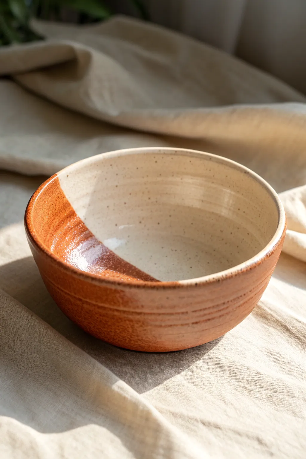 Simple two-tone dip-painted bowl with a crisp split for an easy, modern clay painting look.