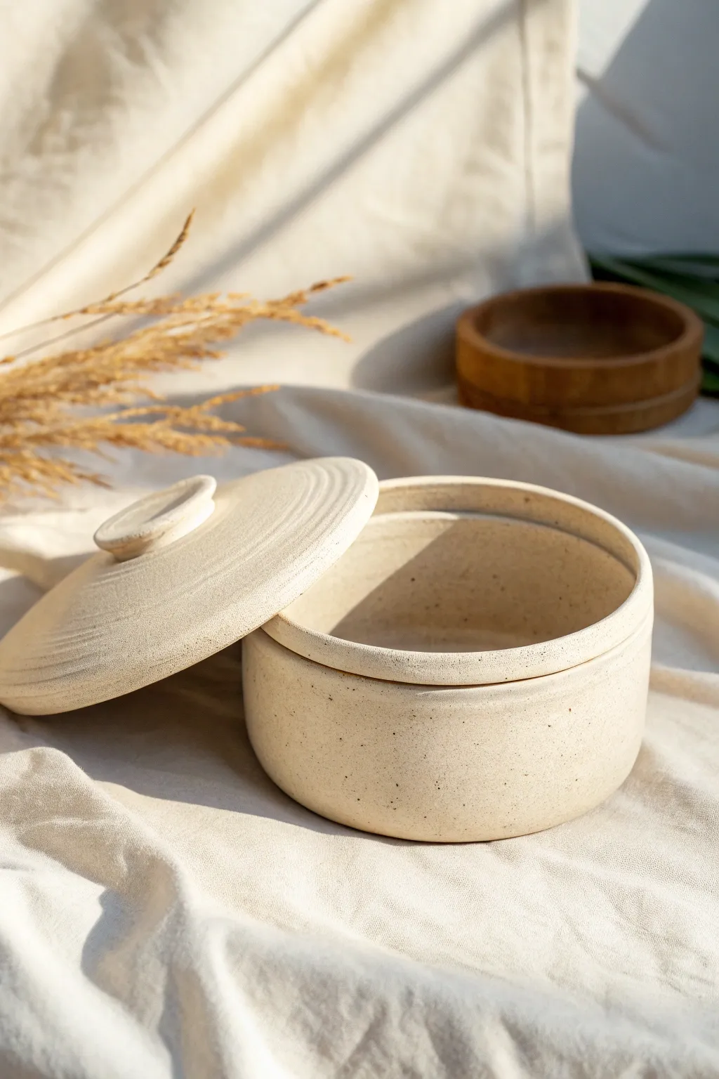 Lid that stays put: a snug inner flange detail, shown clearly with the lid set aside