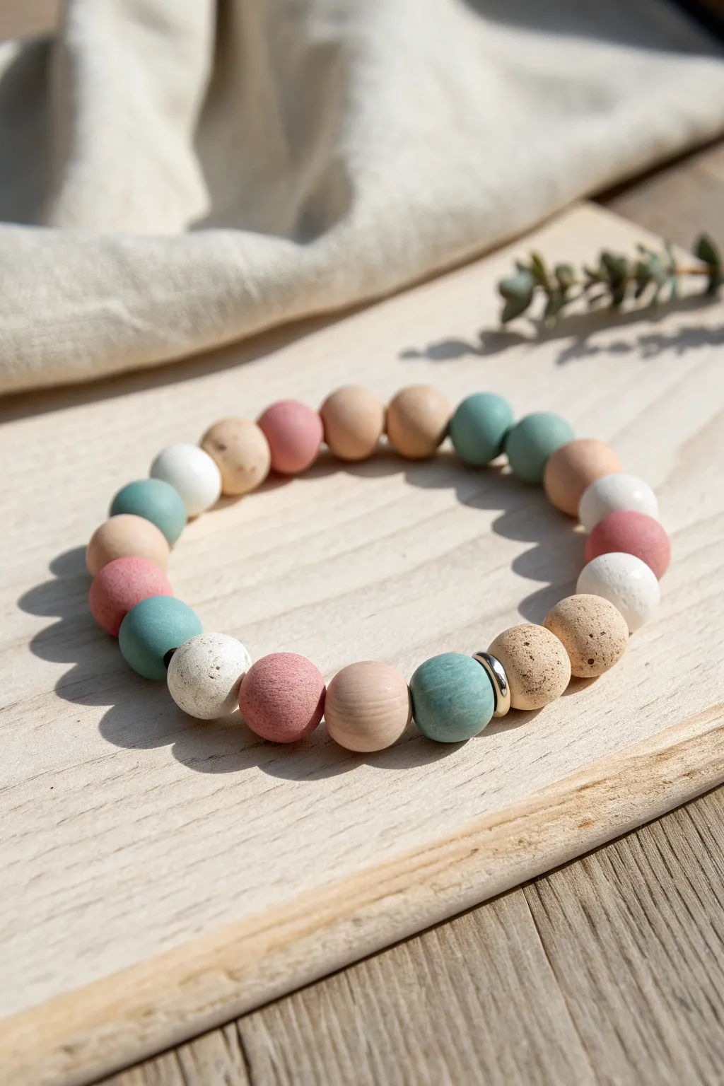 Classic color-block clay bead bracelet in soft modern tones, bold yet minimalist.