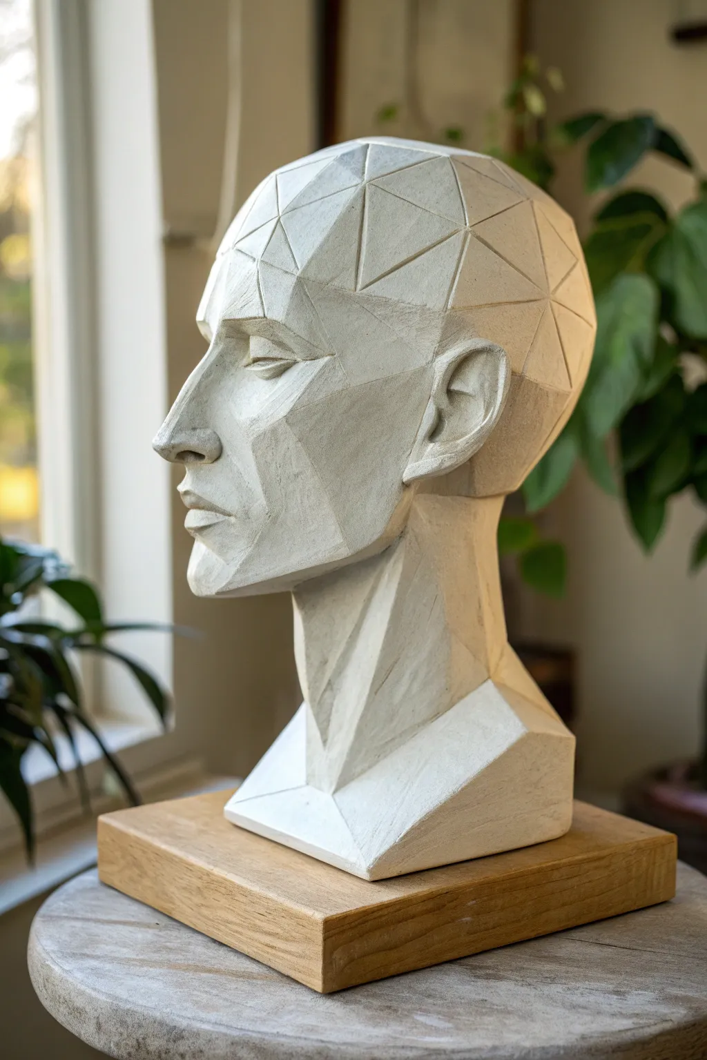 Simplified planes face bust with crisp edges and matte finish, minimal and beautifully sculptural