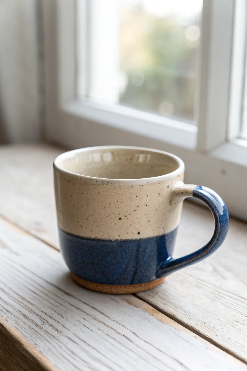 Crisp dipped-glaze mug: creamy clay meets deep indigo for a clean, modern handmade look.