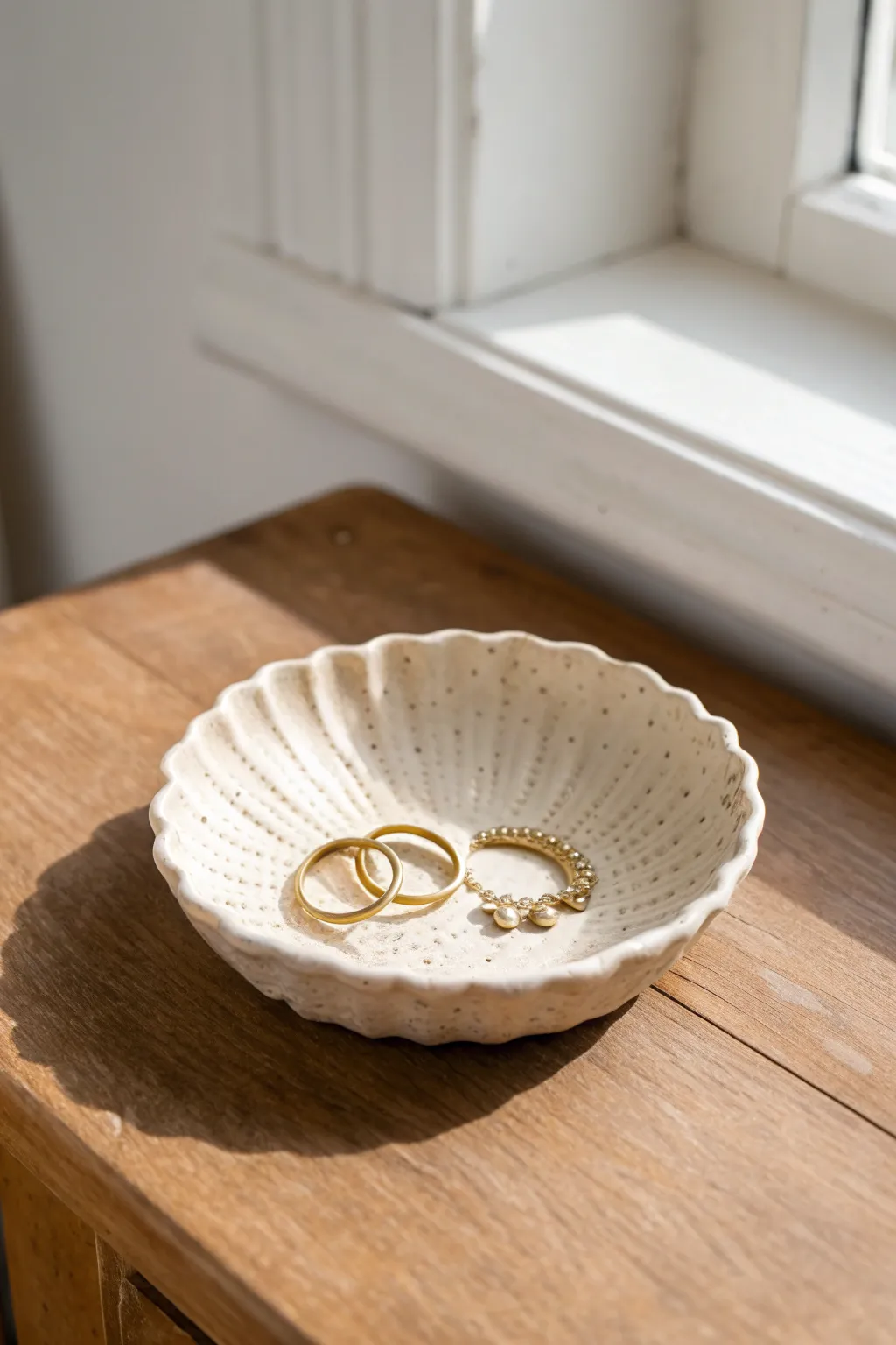 Textured neutral trinket dish, a chic catch all for rings and keys with handmade charm
