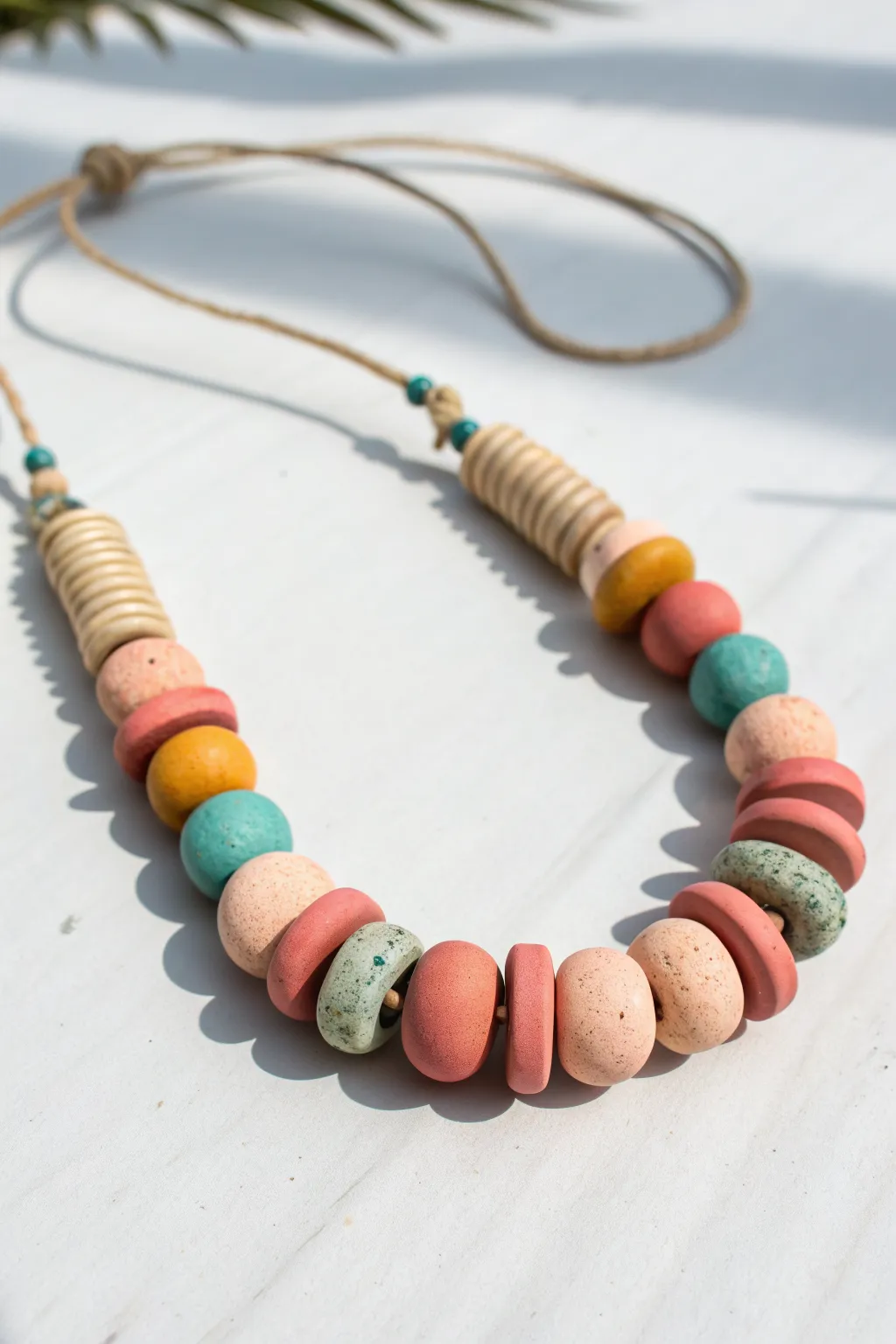 Easy clay bead necklace idea: chunky colorful beads on a simple cord, clean and kid-friendly