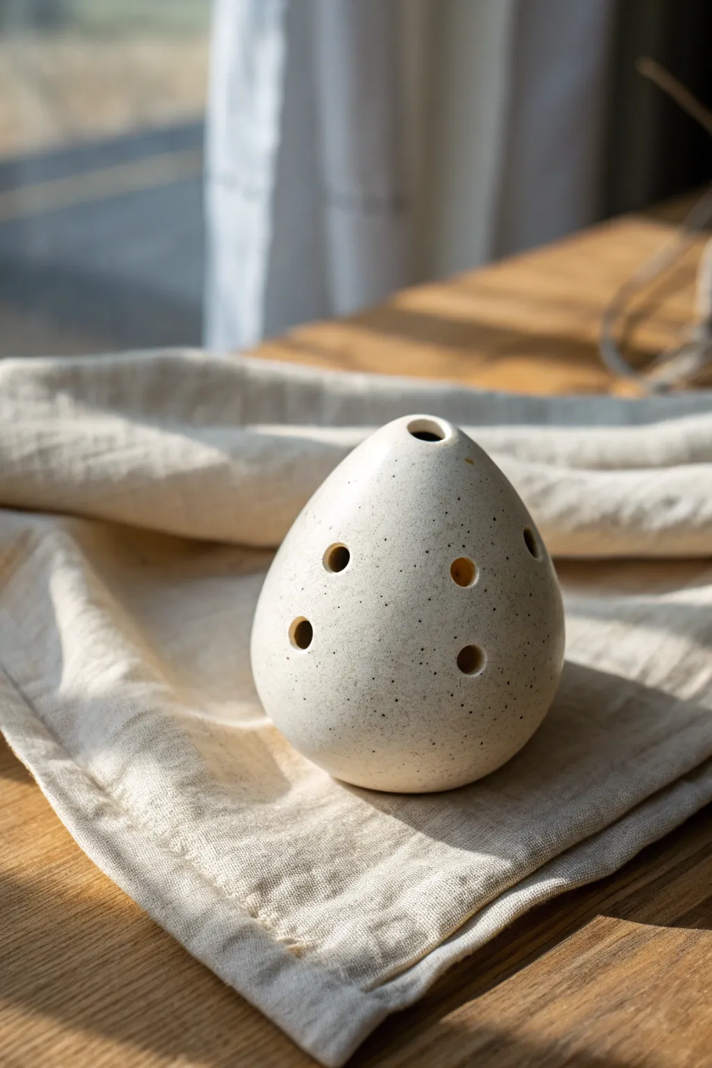 Simple egg-shaped ocarina in satin glaze with clean finger holes and a crisp windway.