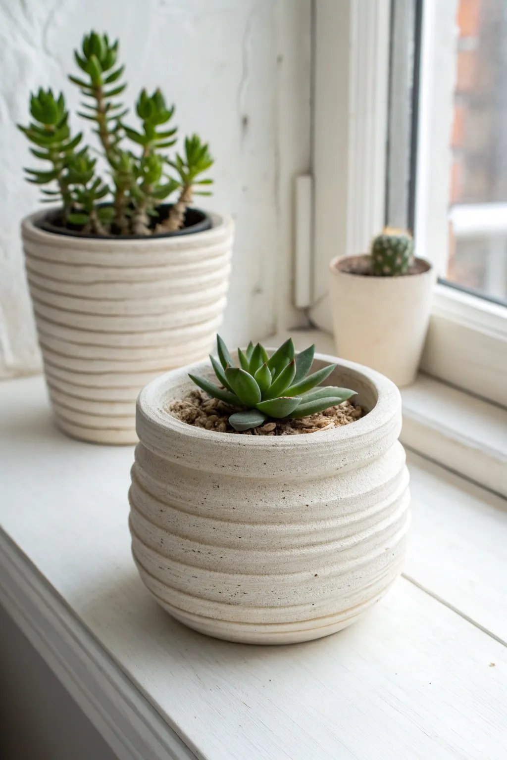 Simple coil pot planter with soft coil texture, minimalist and beginner-friendly, styled with succulent