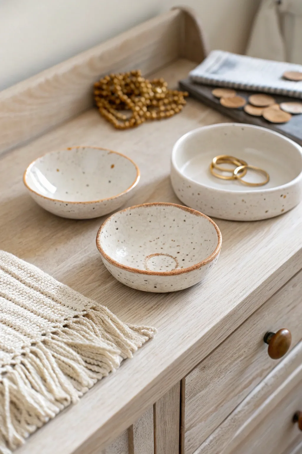 Trinket dish trio in matching glaze, perfect for rings, coins, and small everyday treasures.
