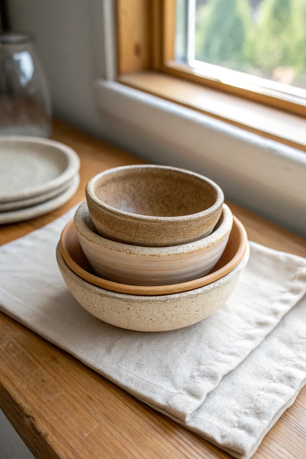 Nesting coil pinch pot trinket dishes in soft neutral clay tones, minimal and beautifully handmade