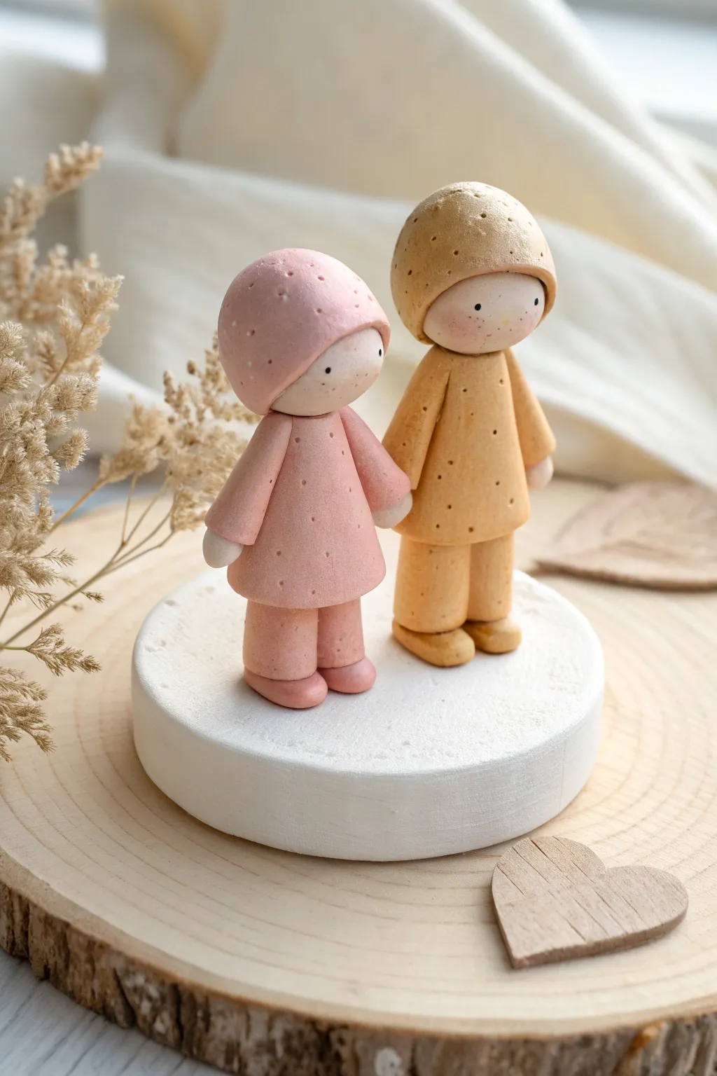 Sweet hand holding mini clay couple statue idea, minimalist boho decor for cozy homes