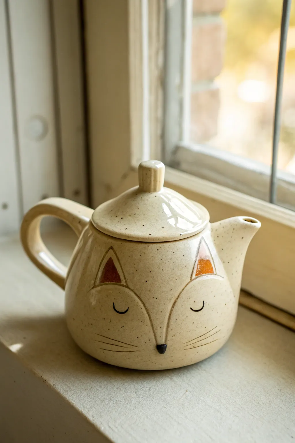 A minimalist fox-shaped teapot with a soft speckled glaze for cozy, handcrafted charm