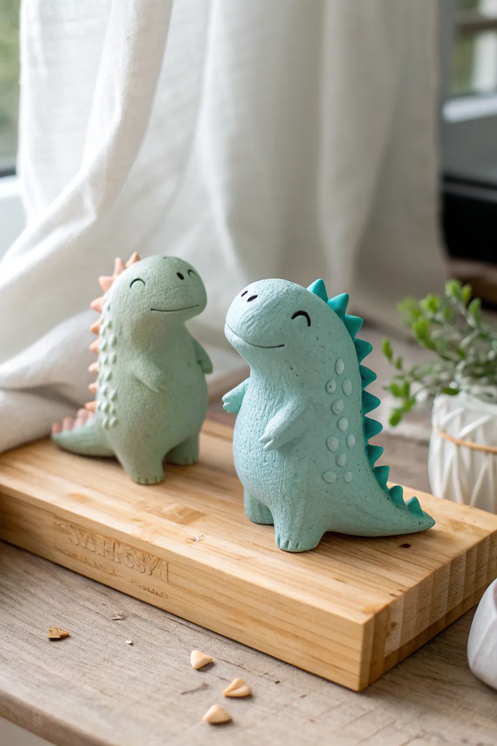 Chubby pastel dinosaur buddies, an easy air dry clay idea kids can make and proudly display