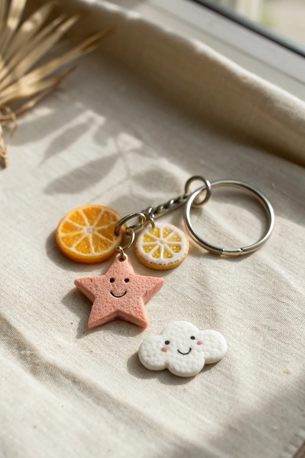 Mix and match cute clay charm keychains in soft pastels, perfect for bags and gifts.