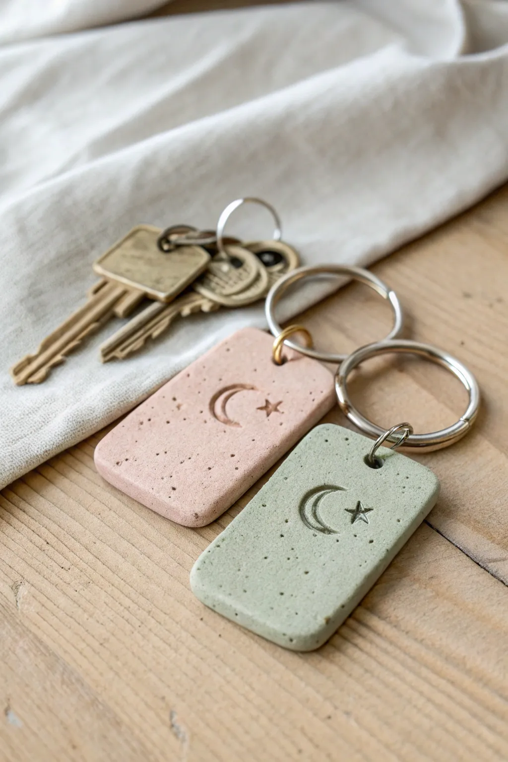 Matching clay couple keychains in your colors, simple symbols, a cute handmade gift for him