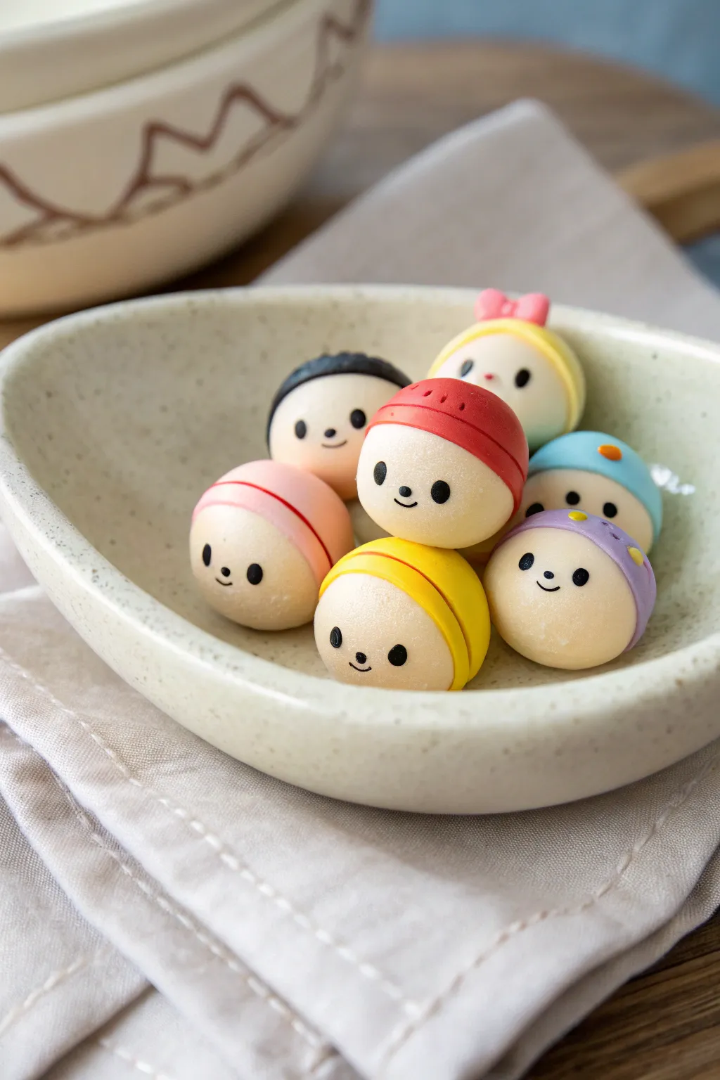 Sweet Tsum-style clay mini heads in soft Disney-inspired colors, minimalist and boho-chic.