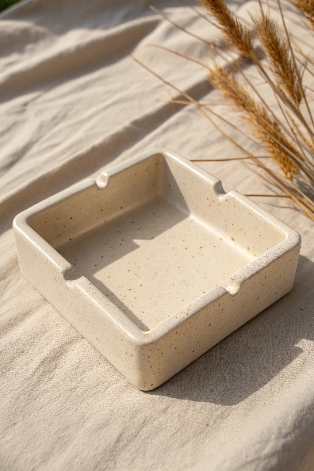 Minimal slab clay ashtray with corner rests, satin finish, and clean Scandinavian lines