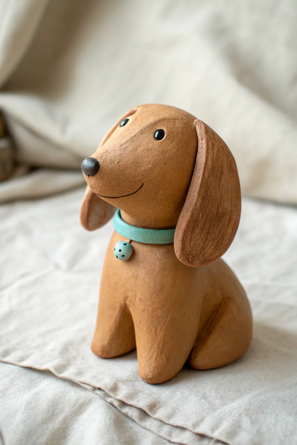 Sweet floppy-eared clay dog with a simple collar, minimal and cozy for beginner-friendly charm