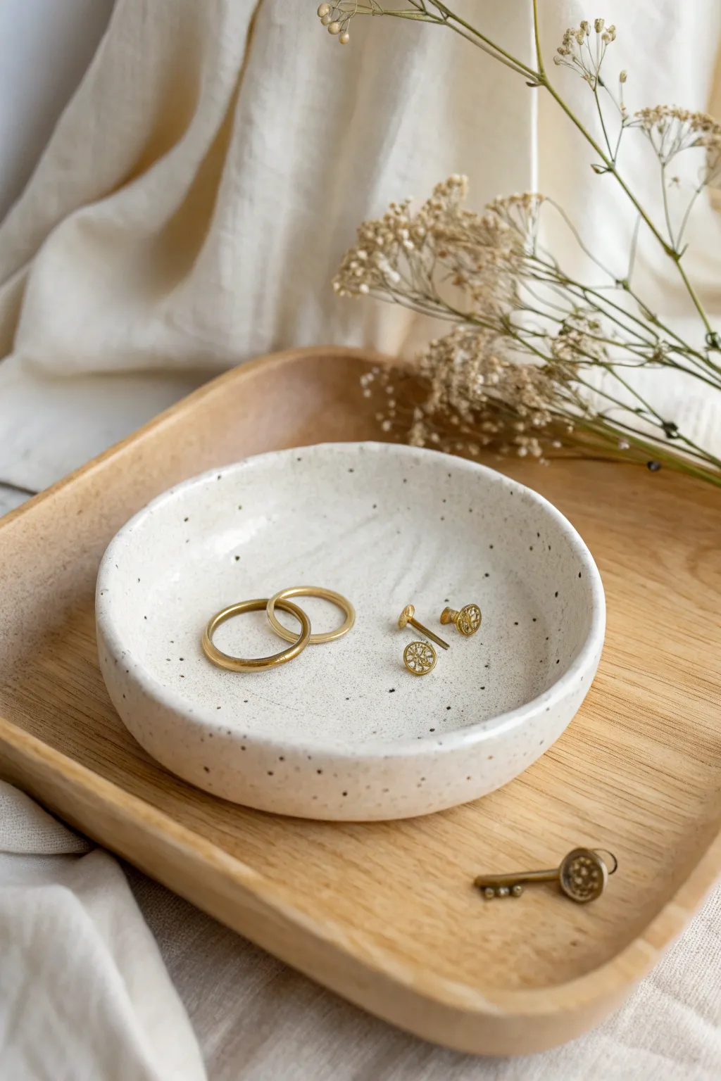 Smooth drape-mold catchall dish with a gentle curve, perfect for keys or tiny jewelry.