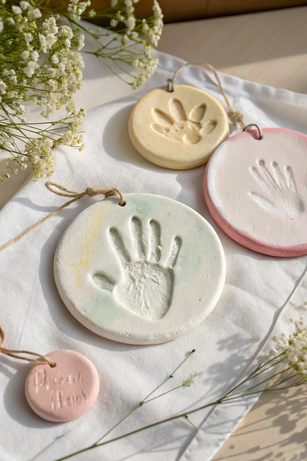 Soft pastel handprint clay plaque, a simple keepsake kids can make and treasure.