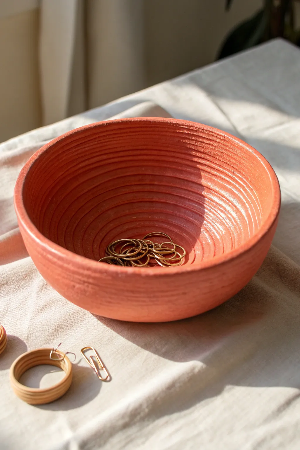 Simple coil bowl in bold color, perfect for storing hair ties and tiny desk essentials.