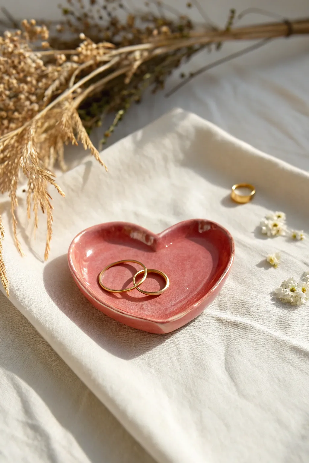 Mini heart ring dish in blush red, glossy and sweet, perfect for holding everyday rings.