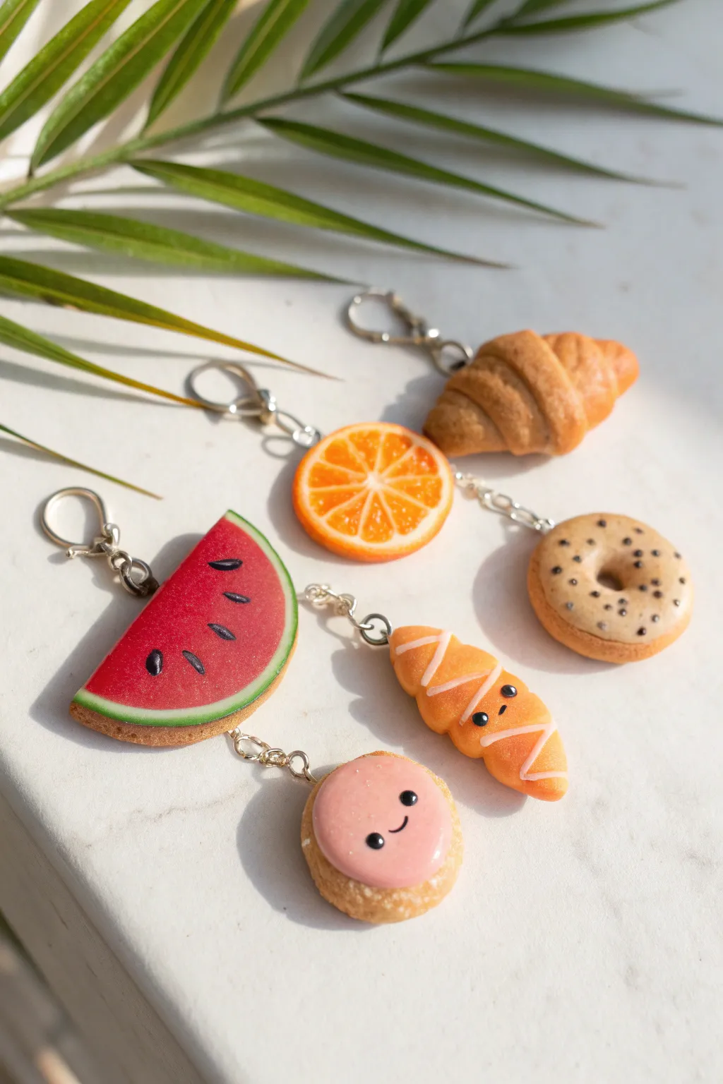 Sweet mini food charms with cute faces, styled simply for an easy, joyful clay project.