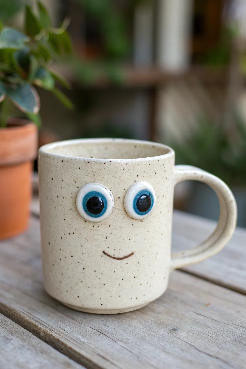 A goofy bug-eyed crossed-eyes mug with bold eyes and clean minimalist charm.