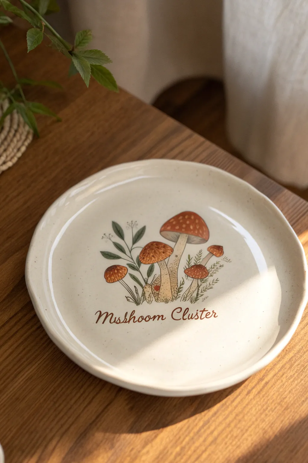 Minimalist mushroom plate with a cheeky dad-joke pun, perfect for a fun paint night