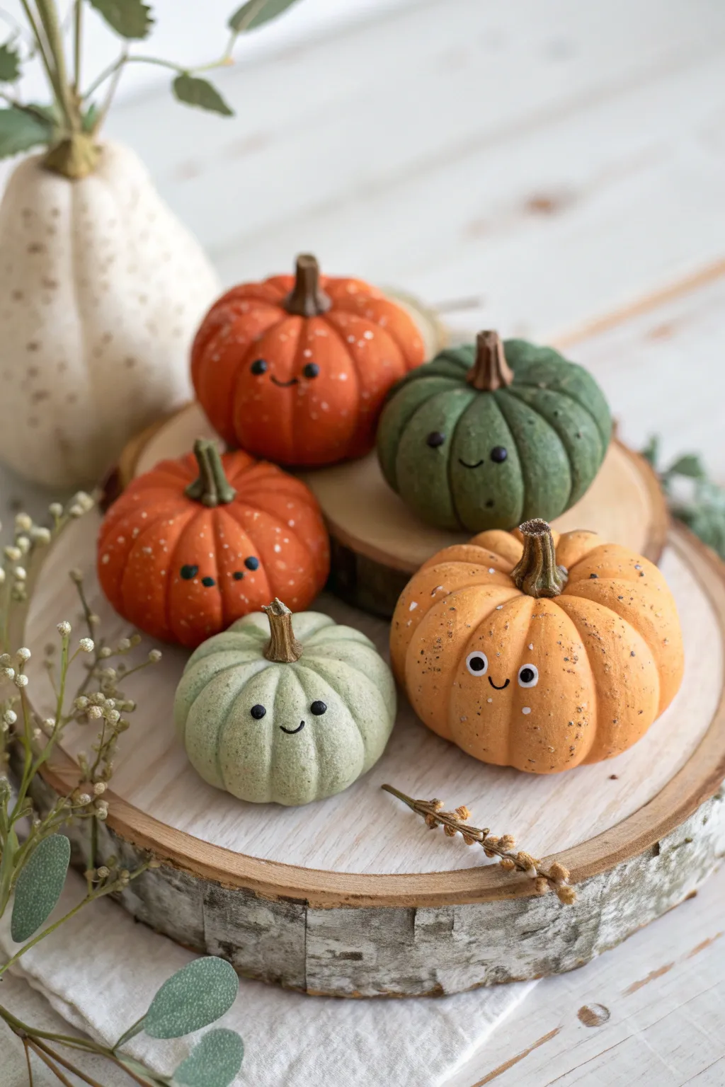 Chubby pumpkin patch minis in mixed sizes, perfect for easy Halloween clay decor.