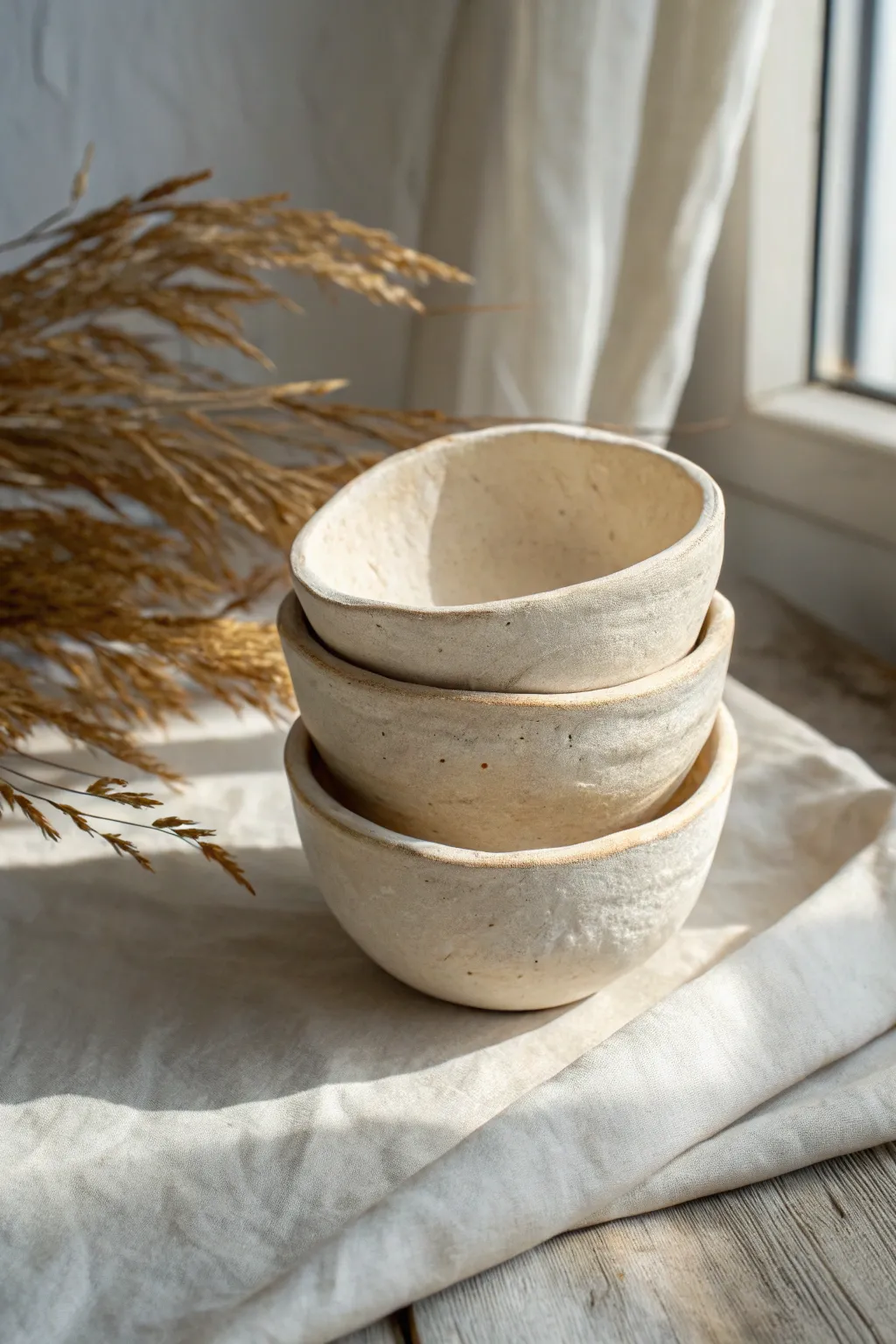 Minimal pinch pot snack bowls with a soft matte glaze, ideal for olives, dips, and grazing boards.