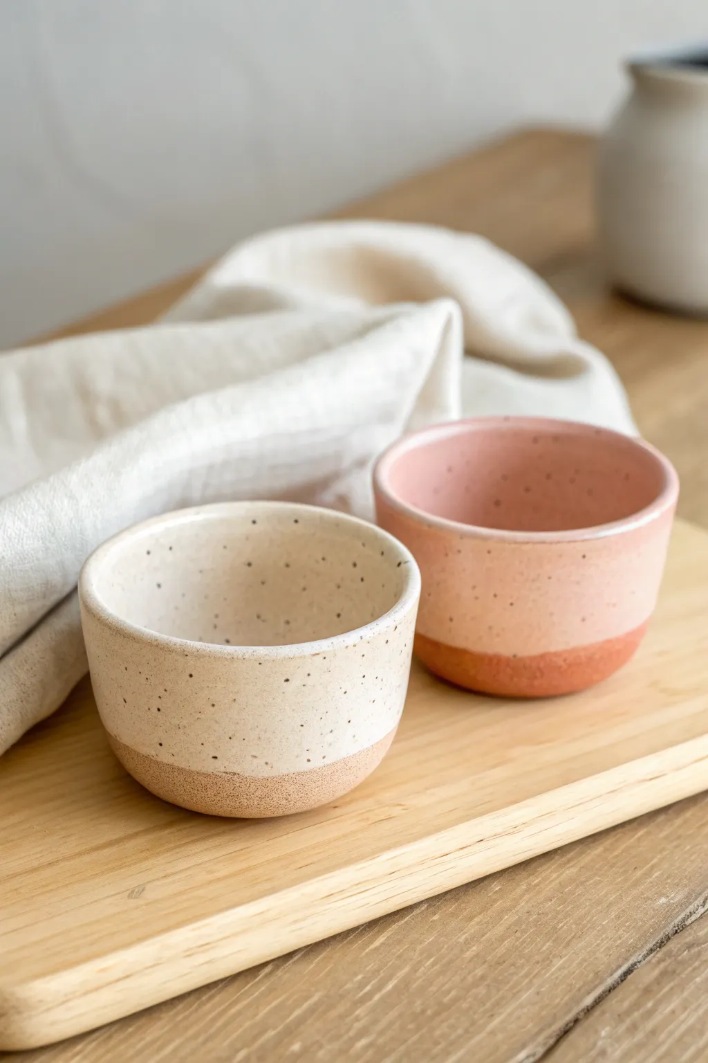 His-and-hers mini pinch pots: same shape, different glazes for a sweet clay date keepsake.