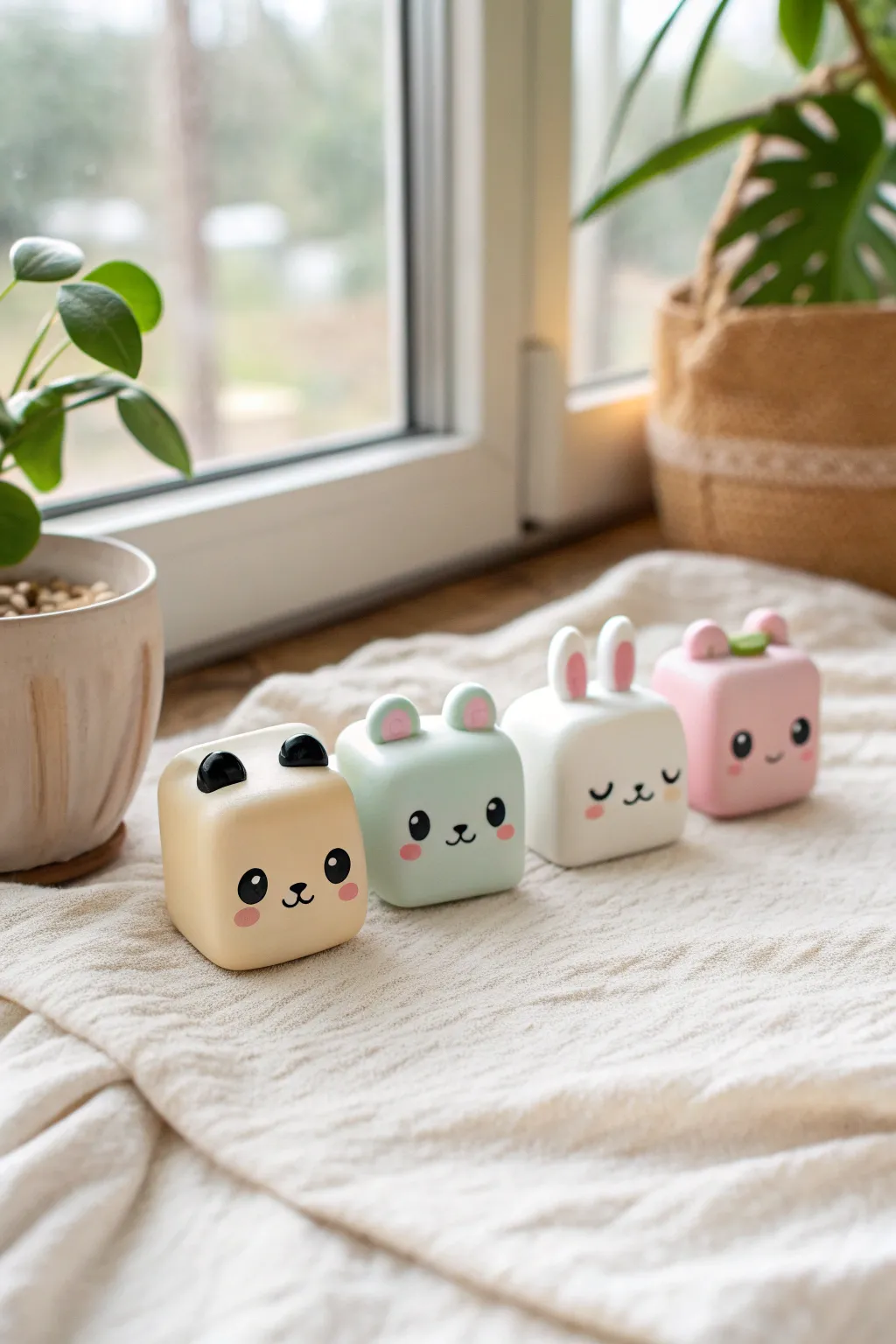 Pastel cubed critters squad, simple polymer clay shapes that are cute and beginner friendly.