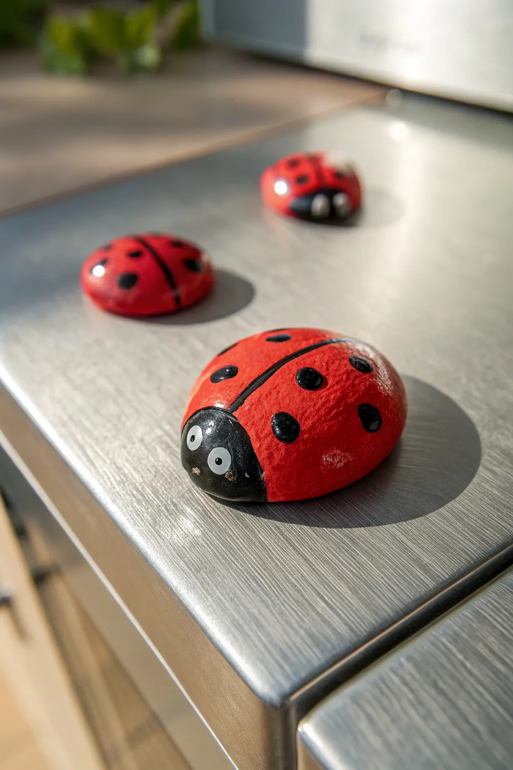 Sweet ladybug air dry clay pebble magnet, a simple kid-friendly craft with playful spots.