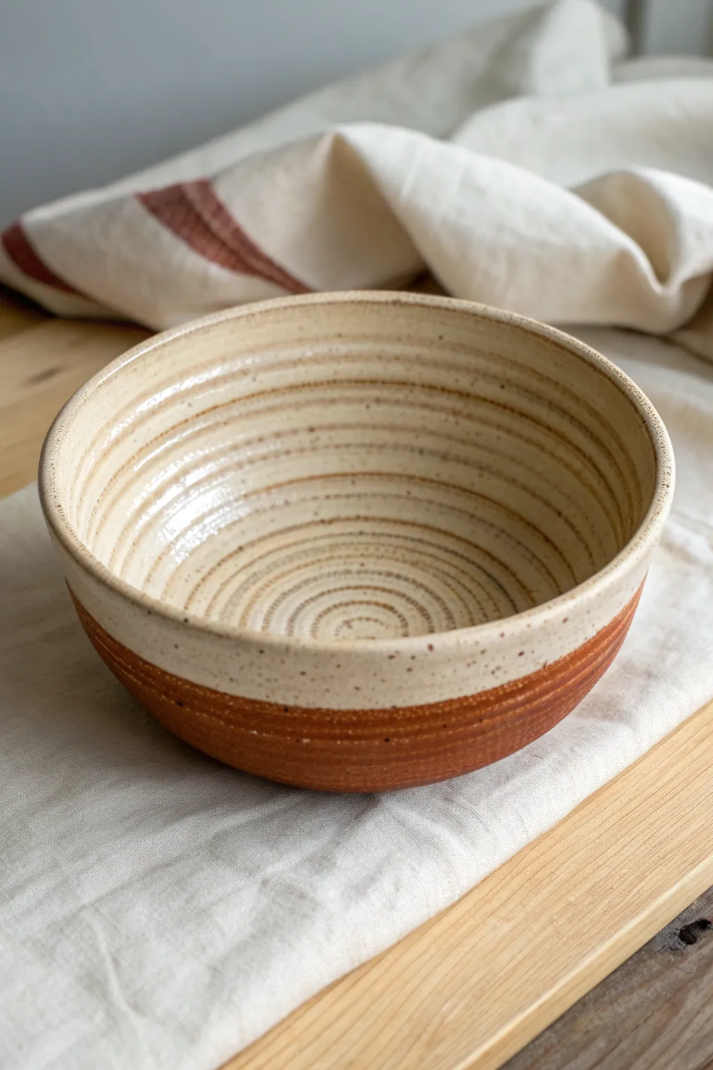 Two-tone coil bowl with textured bands for an easy, beautiful middle school clay project.