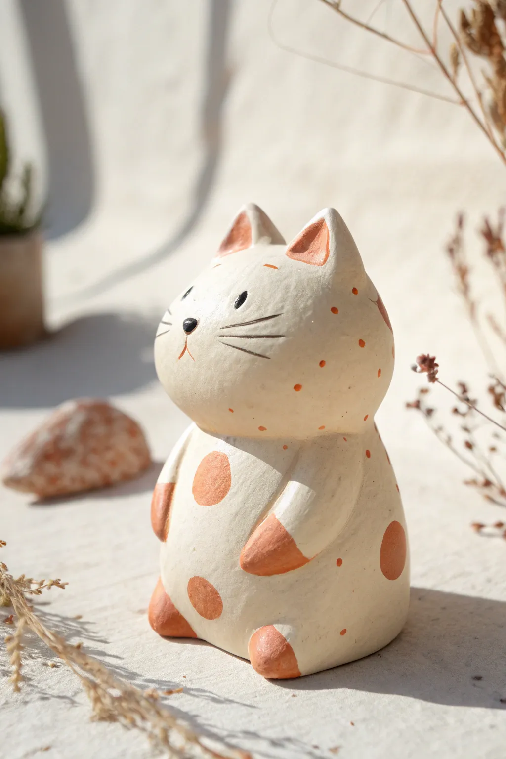 Chubby mini clay cat figurine with a simple two-tone finish—minimal, cozy, and cute.