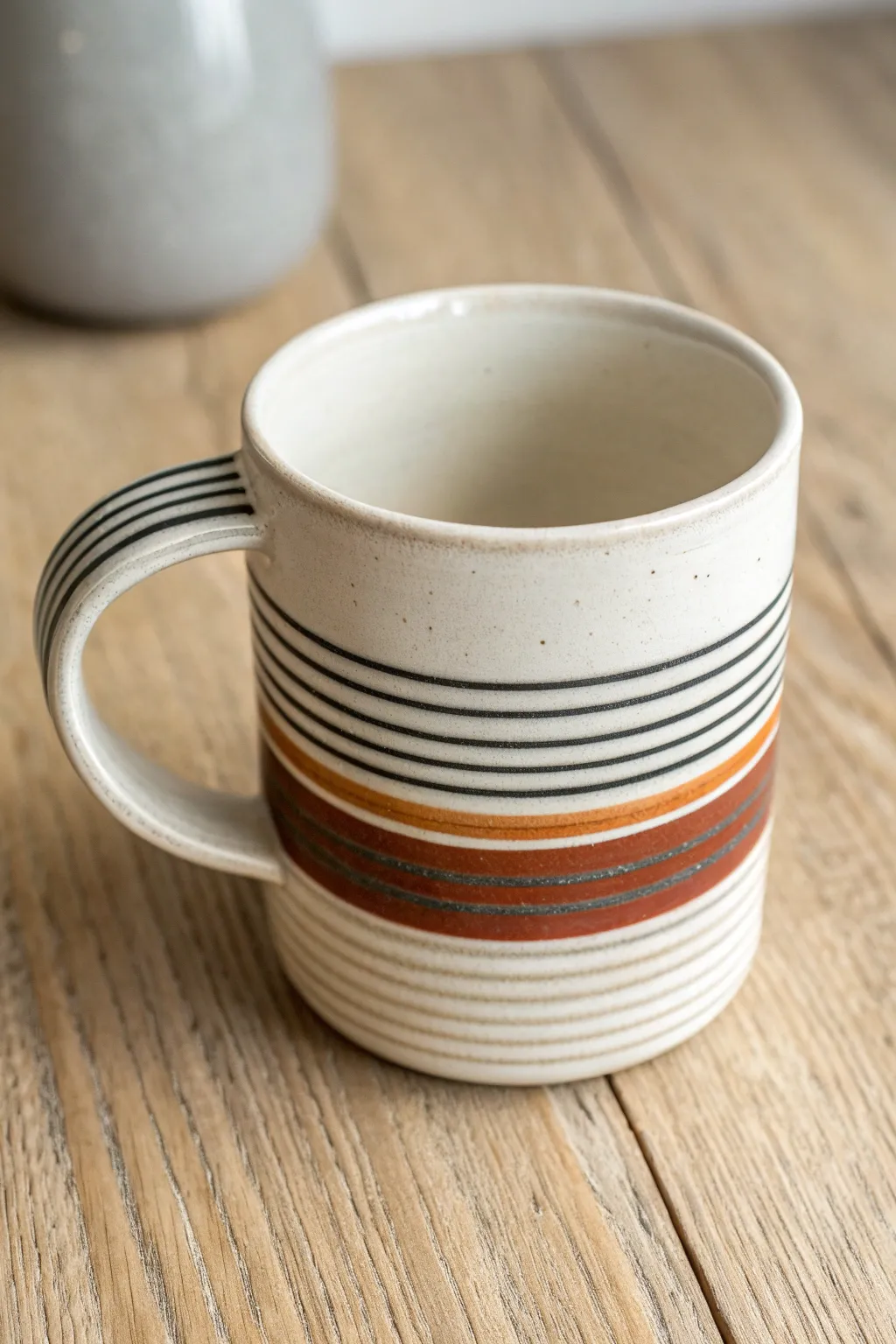 Simple wraparound stripe mug painting with a tiny handle accent for a clean, modern look