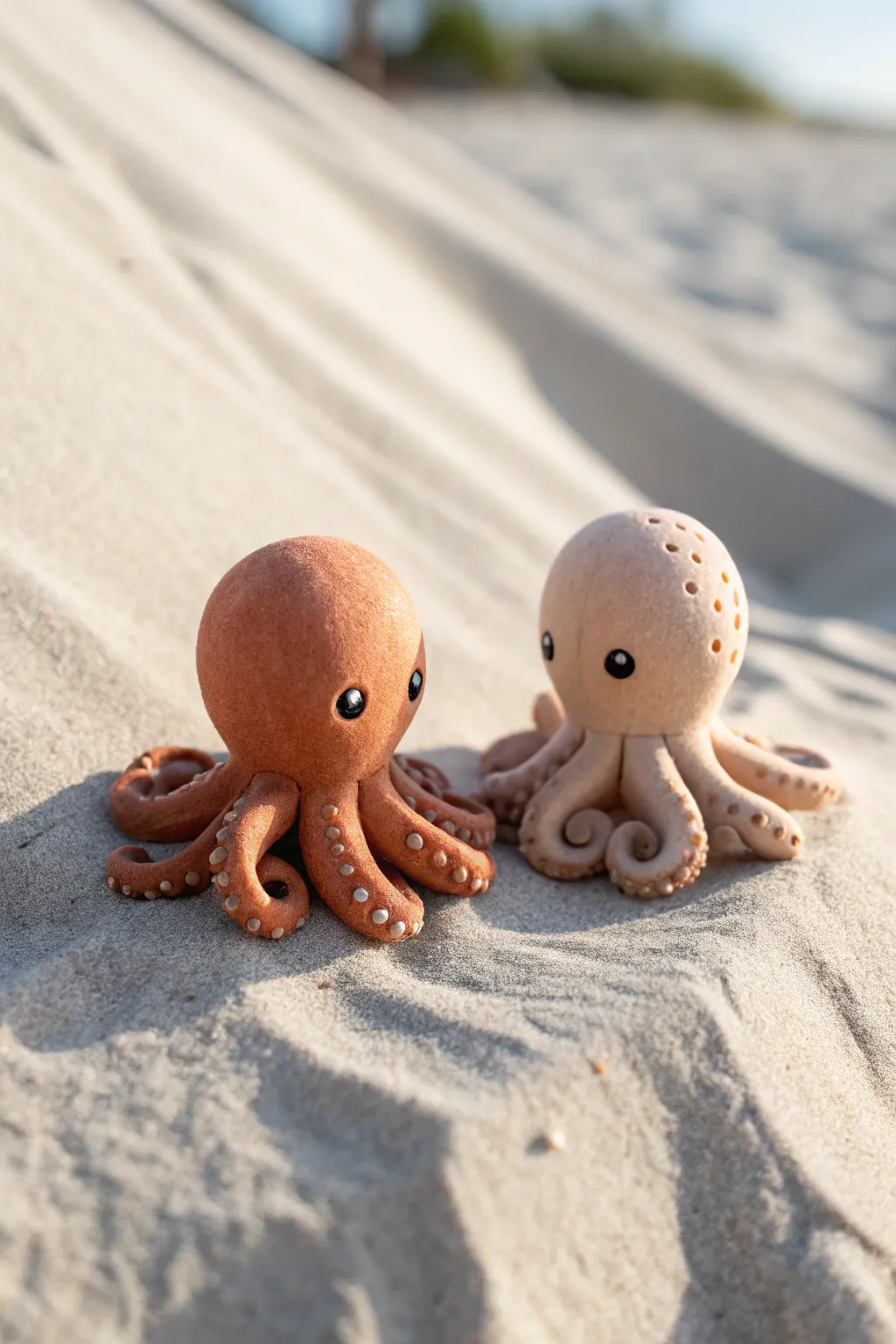 Two matching clay octopus minis in complementary tones, styled as a sweet minimalist couple set