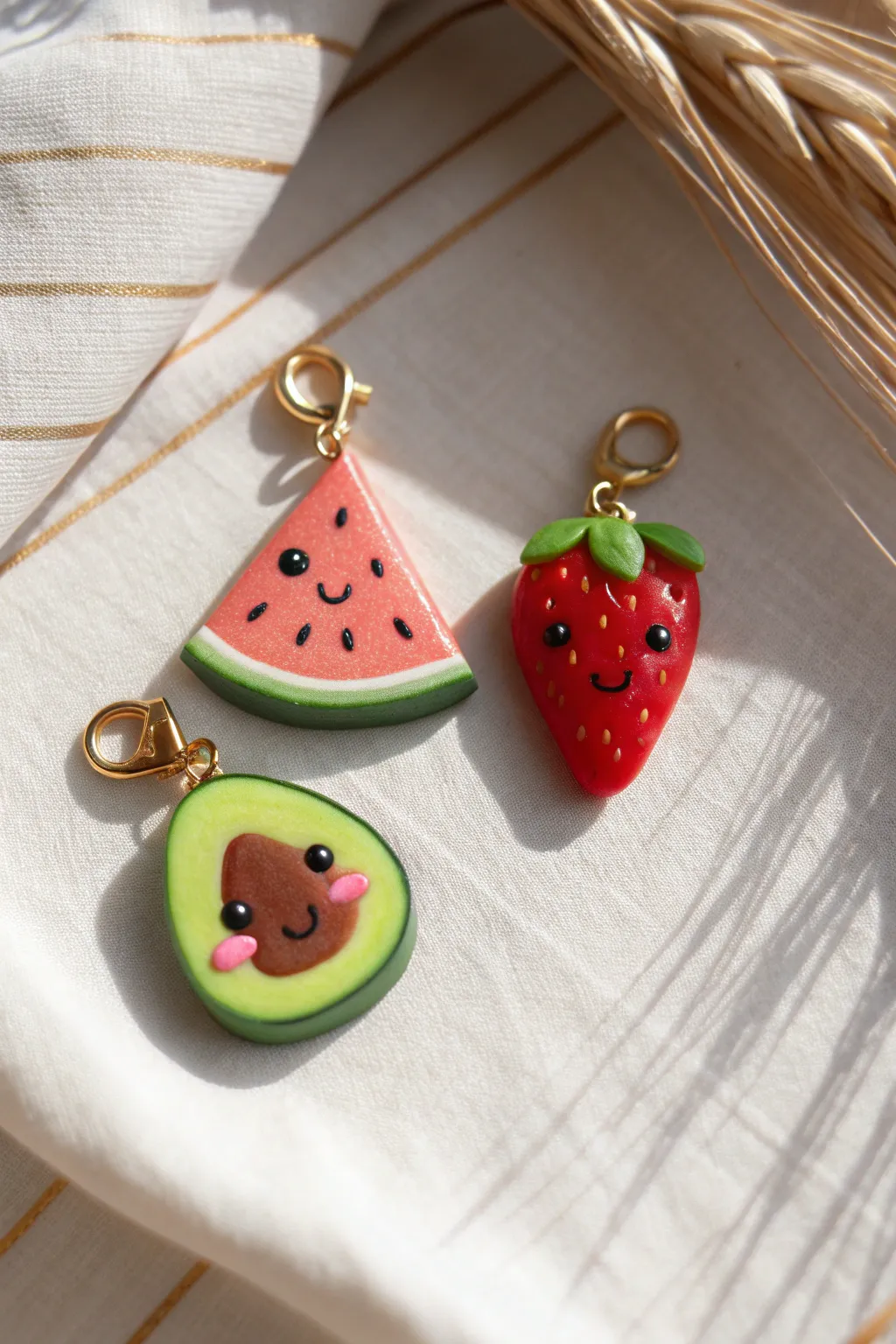Smiling fruit face clay charms kids can bake at home, bright, cute, and ready to hang