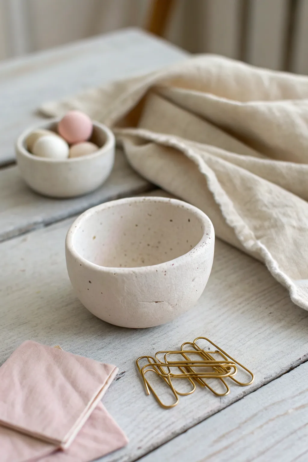 Tiny paper clay pinch pot minis as chic catch-alls for beads, coins, and desk treasures.