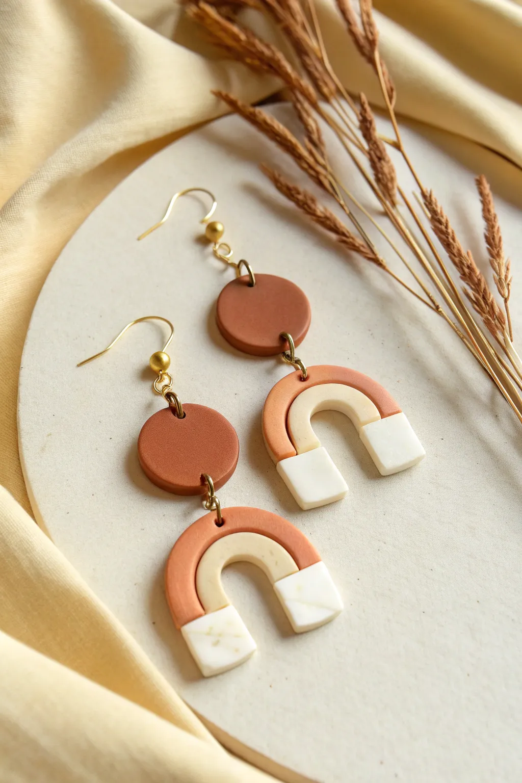 Modern polymer clay dangle earrings in custom colors, matte geometric style, perfect gift.