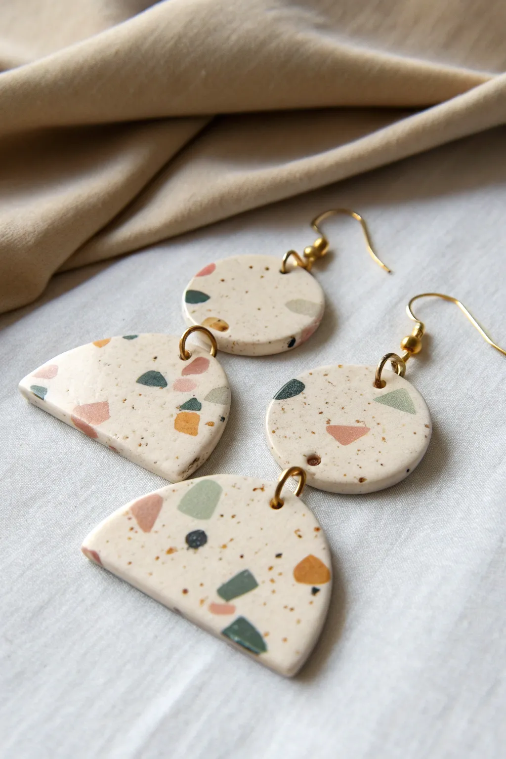 Terrazzo polymer clay earrings with soft speckles for a modern, minimalist boho look