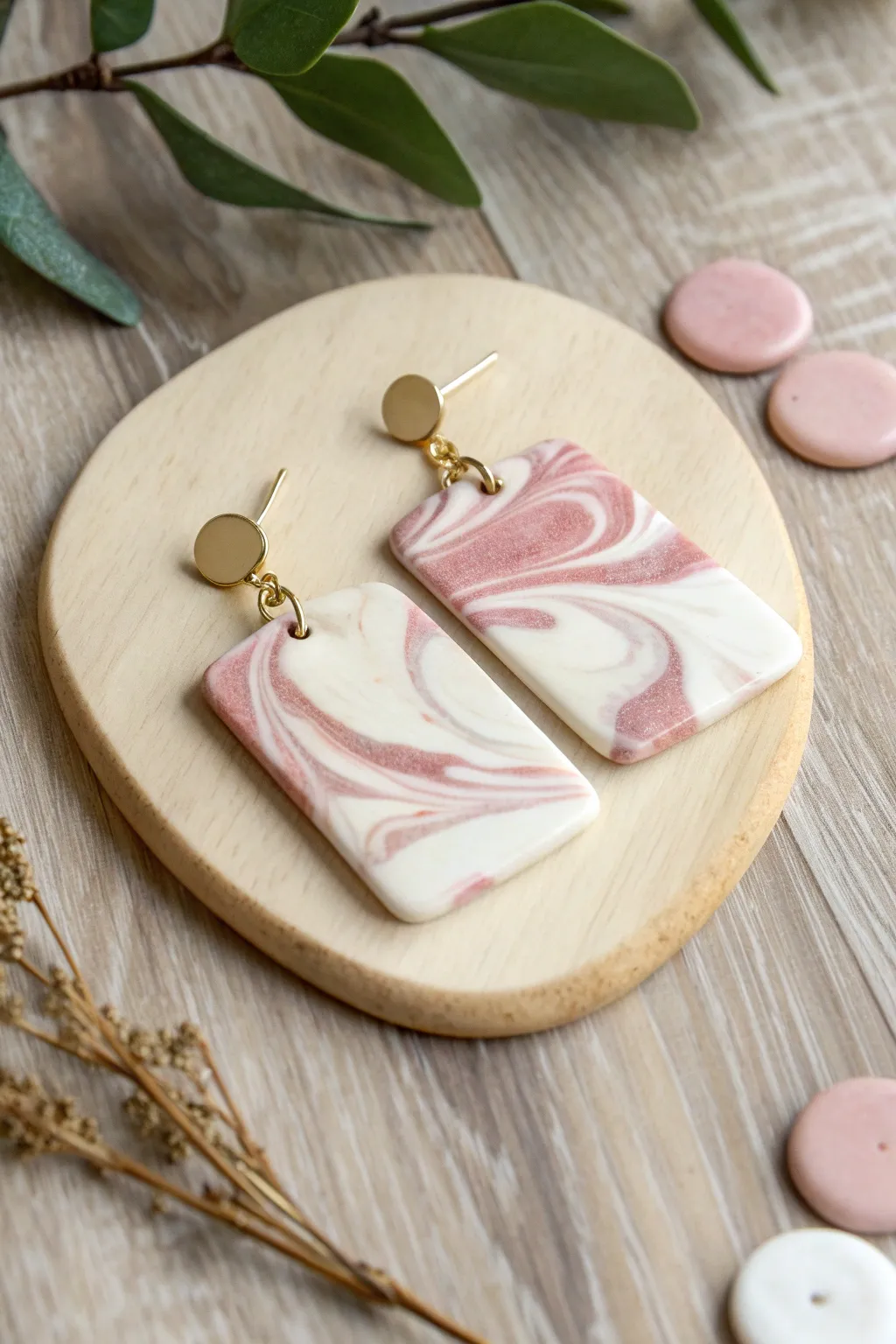 Easy two-color marble slab with minimalist earrings for a chic Scandinavian boho vibe