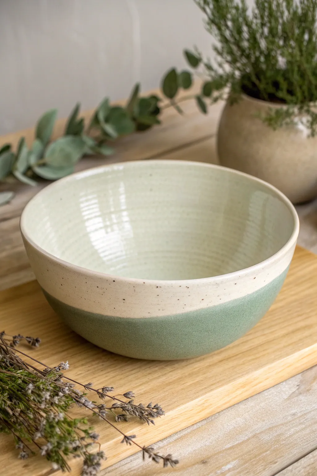 Minimal two-tone dipped glaze bowl with a crisp line, soft matte finish, and handmade charm