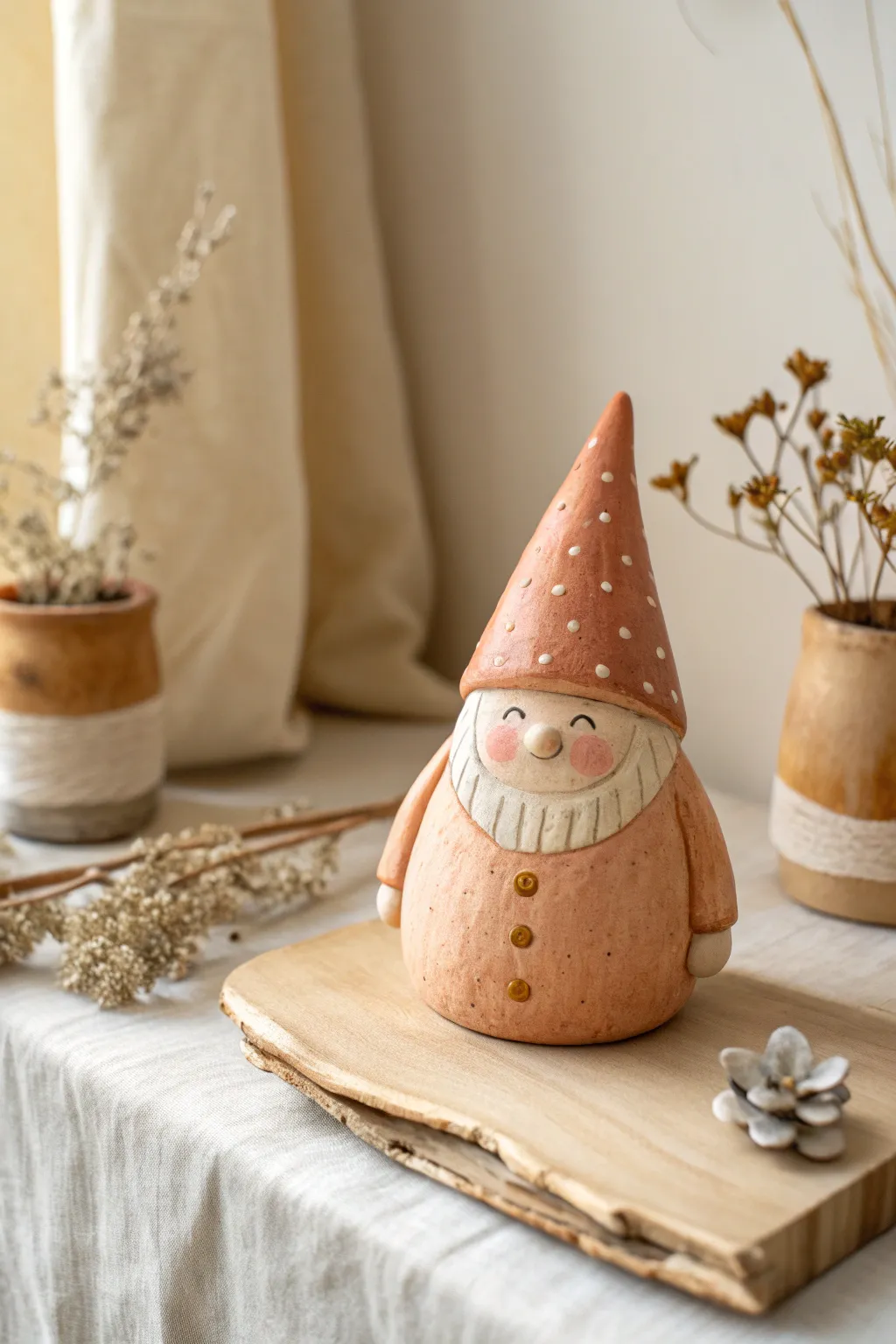 Pinch pot belly gnome: a cozy, beginner friendly clay figure with simple charm and soft neutrals.