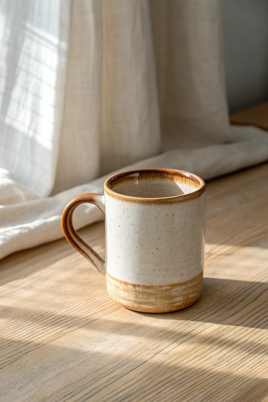 Clean glossy strap-handle mug with a minimalist feel, made for everyday coffee moments.