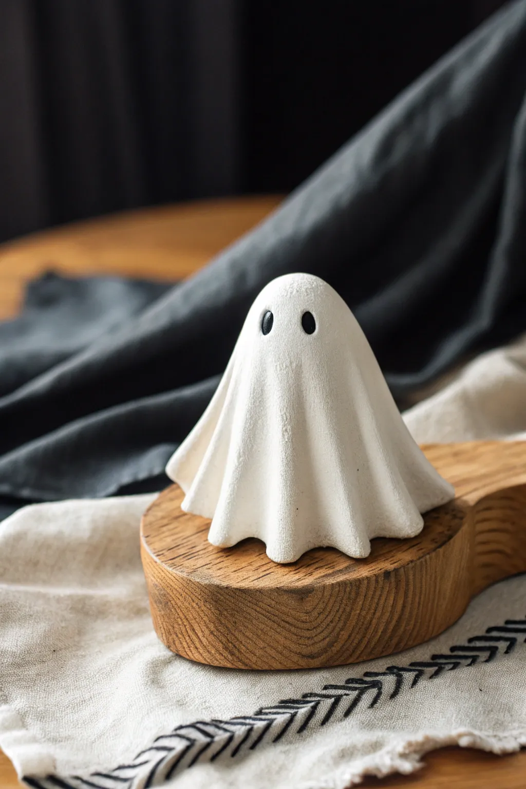 Minimal sheet ghost clay figurine with matte finish, Scandinavian boho Halloween decor