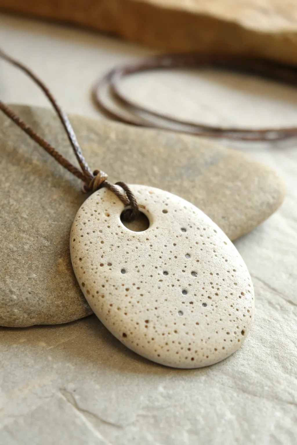 Toothbrush speckle texture on a minimalist clay pendant, simple, soft, and beautifully handmade.