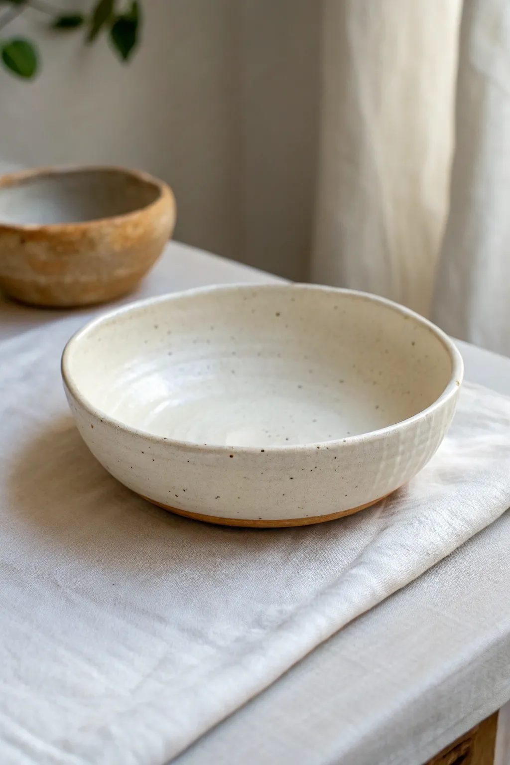 Soft-slab pinch-up bowl with a clean foot ring, minimal curves and natural matte texture