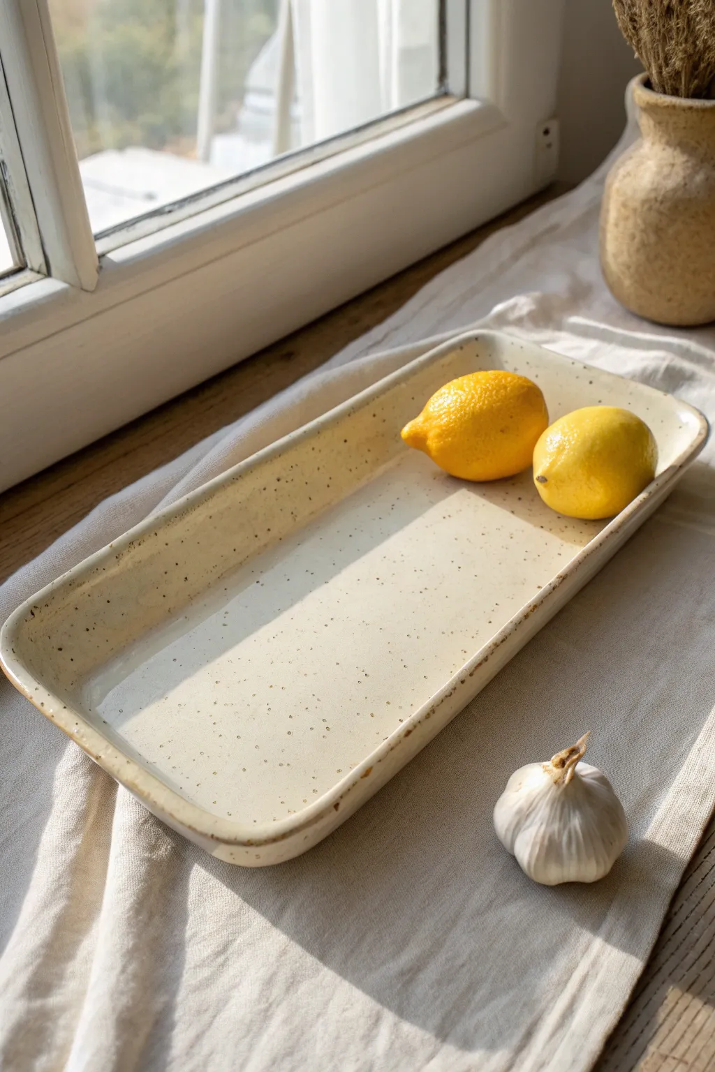 Minimal rectangular slab platter with crisp corners, perfect for serving in effortless style.