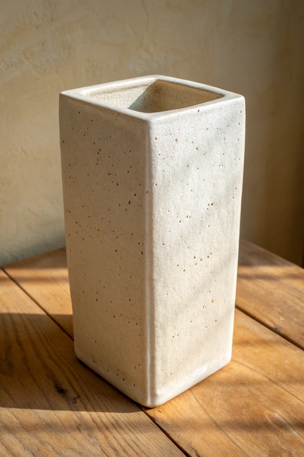 Crisp square slab box vase with sharp corners and a clean rim, minimal and beautifully handmade