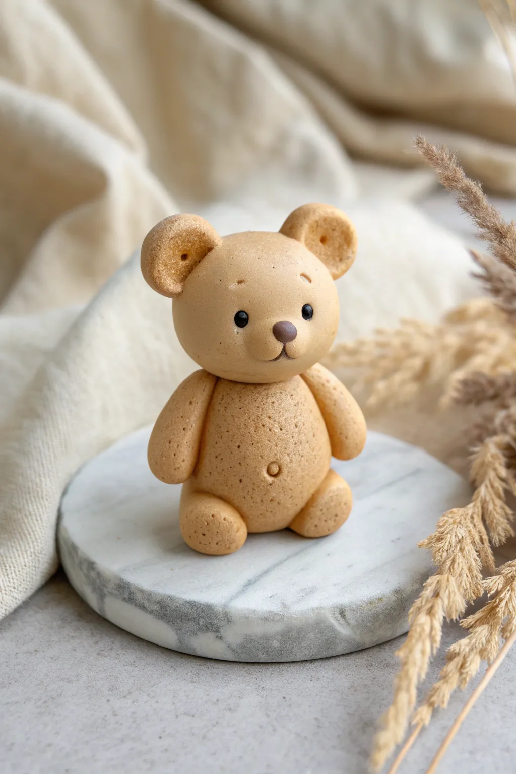 Soft clay teddy bear mini in warm neutral tones, simple shapes and a cozy handmade finish