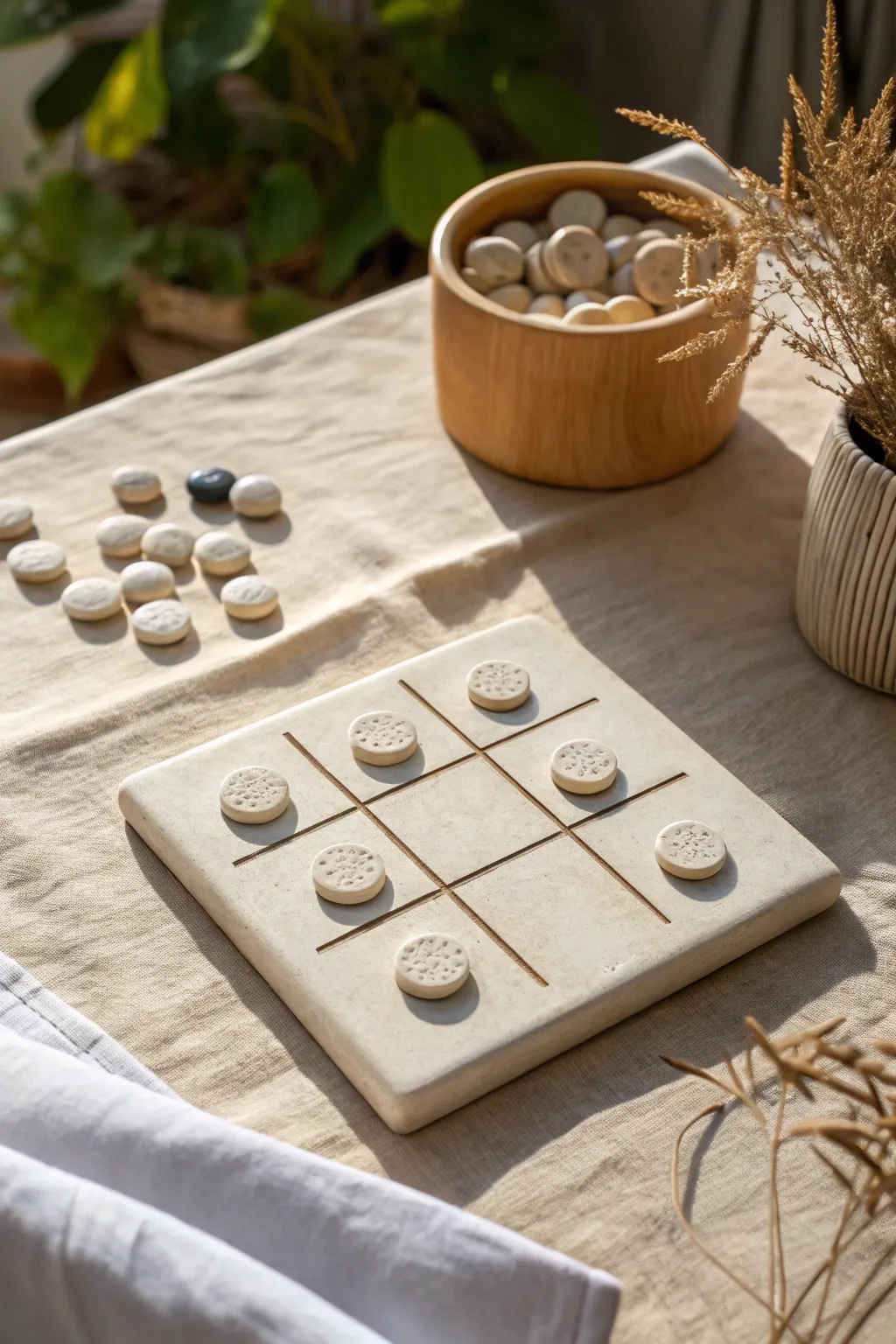 Minimal modern clay tic tac toe set with terrazzo tokens for a chic Scandinavian look